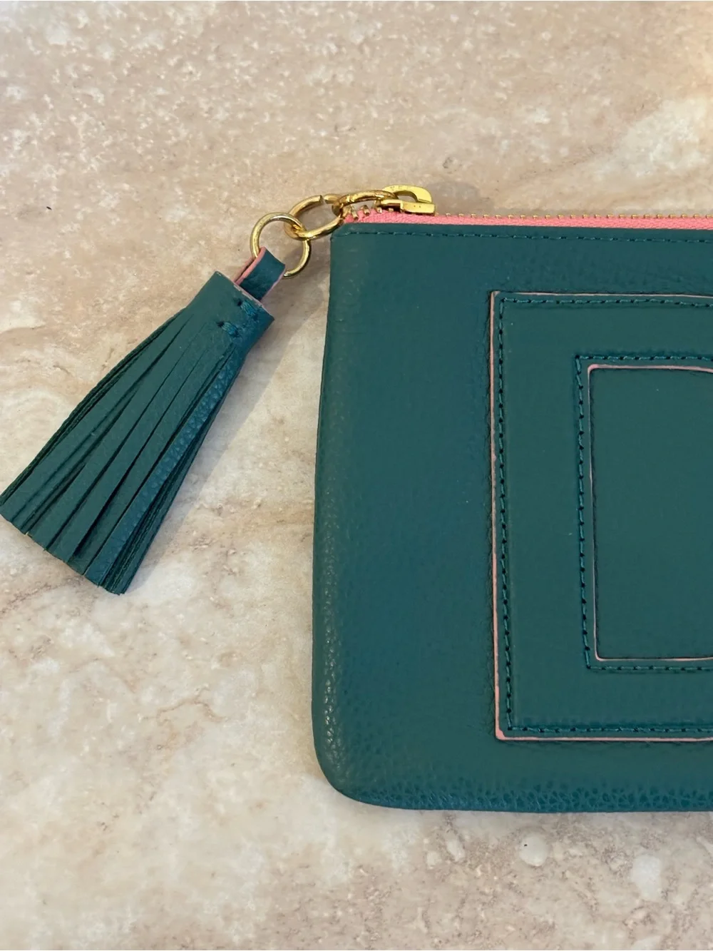 Mark & Graham “D” Teal Leather Tassel Zip Pouch